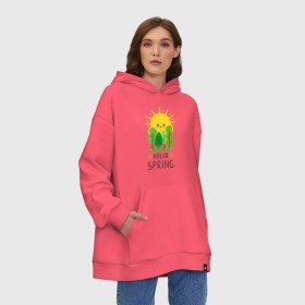 Худи SuperOversize хлопок с принтом Hello Spring в Рязани, 70% хлопок, 30% полиэстер, мягкий начес внутри | карман-кенгуру, эластичная резинка на манжетах и по нижней кромке, двухслойный капюшон
 | 2020 | арт | весна | деревья | лес | солнце | солнышко | цветы