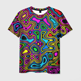 Мужская футболка 3D с принтом Психоделика в Рязани, 100% полиэфир | прямой крой, круглый вырез горловины, длина до линии бедер | acid | hyper | neon | абстракция | дискотека | кислота | кислотная футболка | кислотный | клуб | клубная | неон | неоновый свет | ночной | растаман | трип | хайп | хайпер | яркий