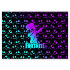 Поздравительная открытка с принтом FORTNITE X MARSHMELLO в Рязани, 100% бумага | плотность бумаги 280 г/м2, матовая, на обратной стороне линовка и место для марки
 | Тематика изображения на принте: fortnite | fortnite 2 | fortnite x | marshmello | ninja | ninja hyper streamer | ninja streamer | streamer | tyler blevins | маршмелло | ниндзя | фортнайт | фортнайт 2 | фортнайт глава 2