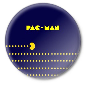 Значок с принтом PAC-MAN в Рязани,  металл | круглая форма, металлическая застежка в виде булавки | 1980 | game | ghostbusters | pac man | игра | монстры | охотники за привидениями | пэкмен | уровень | ход