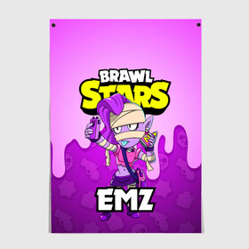 Постер с принтом BRAWL STARS EMZ в Рязани, 100% бумага
 | бумага, плотность 150 мг. Матовая, но за счет высокого коэффициента гладкости имеет небольшой блеск и дает на свету блики, но в отличии от глянцевой бумаги не покрыта лаком | brawl stars | brawl stars emz | brawler | emz | бравл старз | бравлер | эмз