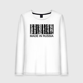 Женский лонгслив хлопок с принтом Made in Russia в Рязани, 100% хлопок |  | barcode | country | forest | russia | береза | лес | родина | россия | страна | штрихкод