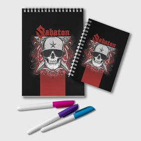 Блокнот с принтом Sabaton Army Skull в Рязани, 100% бумага | 48 листов, плотность листов — 60 г/м2, плотность картонной обложки — 250 г/м2. Листы скреплены удобной пружинной спиралью. Цвет линий — светло-серый
 | battle metal | sabaton | военный рок | йоаким броден | крис рёланд | пар сундстрём | рок | рок группа | хэви метал | шведская группа | шведский рок