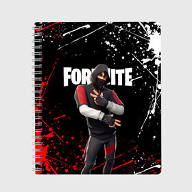 Тетрадь с принтом FORTNITE IKONIK в Рязани, 100% бумага | 48 листов, плотность листов — 60 г/м2, плотность картонной обложки — 250 г/м2. Листы скреплены сбоку удобной пружинной спиралью. Уголки страниц и обложки скругленные. Цвет линий — светло-серый
 | fortnite | fortnite 2 | fortnite x | ikonik | marshmello | ninja | ninja streamer | streamer | иконик | маршмелло | ниндзя | фортнайт | фортнайт 2 | фортнайт глава 2