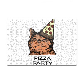 Пазл магнитный 126 элементов с принтом PIZZA PARTY в Рязани, полимерный материал с магнитным слоем | 126 деталей, размер изделия —  180*270 мм | party | pizza | pizza party | time | арт | веселье | время | для детей | животные | картинка | кот | котик | котики | пицца | пиццы | рисунок | рыжий кот