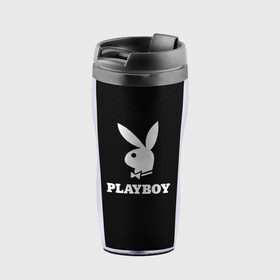 Термокружка-непроливайка с принтом PLAYBOY | ПЛЕЙБОЙ (Z) в Рязани, внутренняя часть — пищевой пластик, наружная часть — прозрачный пластик, между ними — полиграфическая вставка с рисунком | объем — 350 мл, герметичная крышка | brand | brazzers | faketaxi | hub | mode | playboy | бразерс | бренд | мода | фейк такси