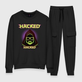 Женский костюм хлопок с принтом Hacked в Рязани, 100% хлопок | на свитшоте круглая горловина, мягкая резинка по низу. Брюки заужены к низу, на них два вида карманов: два 