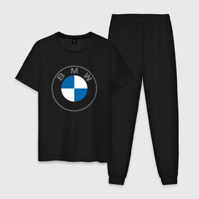 Мужская пижама хлопок с принтом BMW LOGO 2020 в Рязани, 100% хлопок | брюки и футболка прямого кроя, без карманов, на брюках мягкая резинка на поясе и по низу штанин
 | bmw | bmw motorsport | bmw performance | carbon | m | motorsport | performance | sport | бмв | карбон | моторспорт | спорт