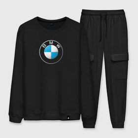 Мужской костюм хлопок с принтом BMW LOGO 2020 в Рязани, 100% хлопок | на свитшоте круглая горловина, мягкая резинка по низу. Брюки заужены к низу, на них два вида карманов: два “обычных” по бокам и два объемных, с клапанами, расположенные ниже линии бедра. Брюки с мягкой трикотажной резинкой на поясе и по низу штанин. В поясе для дополнительного комфорта — широкие завязки | Тематика изображения на принте: bmw | bmw motorsport | bmw performance | carbon | m | motorsport | performance | sport | бмв | карбон | моторспорт | спорт