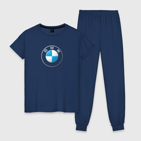 Женская пижама хлопок с принтом BMW LOGO 2020 в Рязани, 100% хлопок | брюки и футболка прямого кроя, без карманов, на брюках мягкая резинка на поясе и по низу штанин | bmw | bmw motorsport | bmw performance | carbon | m | motorsport | performance | sport | бмв | карбон | моторспорт | спорт