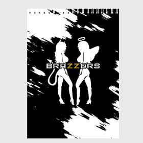 Скетчбук с принтом Brazzers в Рязани, 100% бумага
 | 48 листов, плотность листов — 100 г/м2, плотность картонной обложки — 250 г/м2. Листы скреплены сверху удобной пружинной спиралью | brazzers | ана | ангел | бразерс | браззерс | братья | демон | звезда | надпись | прикол | проно хуб | сайт | 