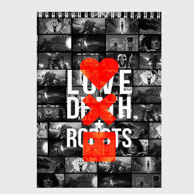 Скетчбук с принтом LOVE DEATH ROBOTS (LDR) в Рязани, 100% бумага
 | 48 листов, плотность листов — 100 г/м2, плотность картонной обложки — 250 г/м2. Листы скреплены сверху удобной пружинной спиралью | death | fantastic | future | ldr | love | love death and robots | love death robots | netflix | robots | sci fi | будущее | лдр | любовь | нетфликс | роботы | фантастика