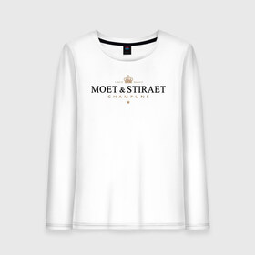 Женский лонгслив хлопок с принтом MOET & STIRAET в Рязани, 100% хлопок |  | dolce  gabbana | marc  andre | moet  chandon | антибренд | бренд | брендовый | брэнд | знак | значок | ит | как | лого | логотип | моет | моет шандон | пародия | прикол | салон | салоновский | символ | стирает | фирменный