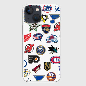 Чехол для iPhone 13 mini с принтом NHL PATTERN в Рязани,  |  | anaheim ducks | arizona coyotes | boston bruins | buffalo sabres | calgary flames | canadiens de montreal | carolina hurricanes | chicago blackhawks | colorado avalanche | columbus blue jackets | dallas stars | detroit red wings | edmonton oil | hockey | 