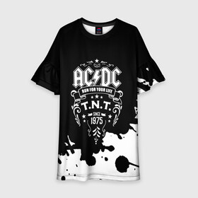 Детское платье 3D с принтом AC/DC T.N.T. в Рязани, 100% полиэстер | прямой силуэт, чуть расширенный к низу. Круглая горловина, на рукавах — воланы | ac dc | acdc | acdc ас дс | angus | back in black | highway to hell | mckinnon | young | австралийская | ангус янг | ас дс | асдс | блюз | в форме | гитара | группа | крис слэйд | метал | молния | музыка | п | певец | рок | рок н ролл