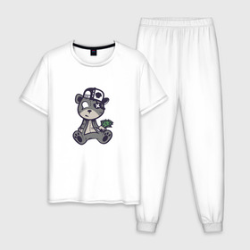 Мужская пижама хлопок с принтом Крутой медведь Snoopi в Рязани, 100% хлопок | брюки и футболка прямого кроя, без карманов, на брюках мягкая резинка на поясе и по низу штанин
 | Тематика изображения на принте: 