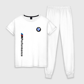 Женская пижама хлопок с принтом BMW M PERFORMANCE 2020 в Рязани, 100% хлопок | брюки и футболка прямого кроя, без карманов, на брюках мягкая резинка на поясе и по низу штанин | bmw | bmw motorsport | bmw performance | carbon | m | motorsport | performance | sport | бмв | карбон | моторспорт | спорт