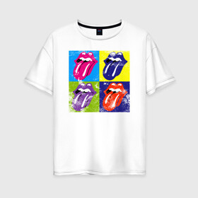 Женская футболка хлопок Oversize с принтом rolling stones в Рязани, 100% хлопок | свободный крой, круглый ворот, спущенный рукав, длина до линии бедер
 | mick jagger | music | rock | rolling stones | музыка | рок
