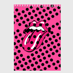 Скетчбук с принтом rolling stones pink logo в Рязани, 100% бумага
 | 48 листов, плотность листов — 100 г/м2, плотность картонной обложки — 250 г/м2. Листы скреплены сверху удобной пружинной спиралью | mick jagger | music | rock | rolling stones | музыка | рок