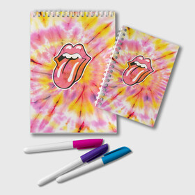 Блокнот с принтом Rolling Stones tie-dye в Рязани, 100% бумага | 48 листов, плотность листов — 60 г/м2, плотность картонной обложки — 250 г/м2. Листы скреплены удобной пружинной спиралью. Цвет линий — светло-серый
 | Тематика изображения на принте: mick jagger | music | rock | rolling stones | музыка | рок