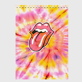 Скетчбук с принтом Rolling Stones tie-dye в Рязани, 100% бумага
 | 48 листов, плотность листов — 100 г/м2, плотность картонной обложки — 250 г/м2. Листы скреплены сверху удобной пружинной спиралью | mick jagger | music | rock | rolling stones | музыка | рок