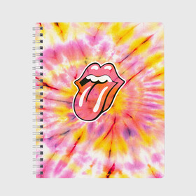 Тетрадь с принтом Rolling Stones tie-dye в Рязани, 100% бумага | 48 листов, плотность листов — 60 г/м2, плотность картонной обложки — 250 г/м2. Листы скреплены сбоку удобной пружинной спиралью. Уголки страниц и обложки скругленные. Цвет линий — светло-серый
 | mick jagger | music | rock | rolling stones | музыка | рок