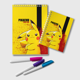 Блокнот с принтом PIKACHU в Рязани, 100% бумага | 48 листов, плотность листов — 60 г/м2, плотность картонной обложки — 250 г/м2. Листы скреплены удобной пружинной спиралью. Цвет линий — светло-серый
 | pika | pikachu | pokemons | аниме | детектив пикачу | пика | пикачу | покемон