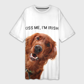 Платье-футболка 3D с принтом Ирландский сеттер в Рязани,  |  | irish | kiss me | kiss me im irish | ирландец | ирландия | ирландский | ирландский сеттер | красный сеттер | поцелуй меня я ирландец | рыжий сеттер | сеттер