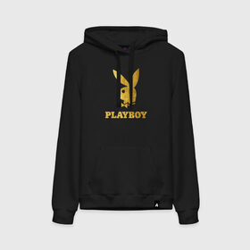 Женская толстовка с принтом PLAYBOY GOLD в Рязани, френч-терри, мягкий теплый начес внутри (100% хлопок) | карман-кенгуру, эластичные манжеты и нижняя кромка, капюшон с подкладом и шнурком | brand | brazzers | fake taxi | faketaxi | hub | mode | playboy | бразерс | бренд | мода | фейк такси