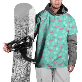 Накидка на куртку 3D с принтом Flamingo в Рязани, 100% полиэстер |  | flamingo | leaves | листья | фламинго