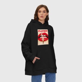 Худи SuperOversize хлопок с принтом PLAYBOY в Рязани, 70% хлопок, 30% полиэстер, мягкий начес внутри | карман-кенгуру, эластичная резинка на манжетах и по нижней кромке, двухслойный капюшон
 | brand | brazzers | fake taxi | faketaxi | fire | hub | kiss | mode | playboy | бразерс | бренд | губы | мода | поцелуй | фейк такси