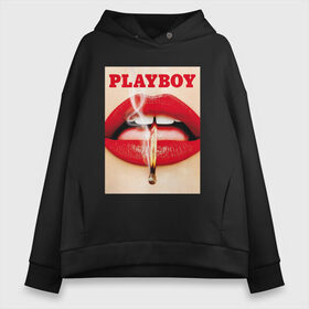 Женское худи Oversize хлопок с принтом PLAYBOY в Рязани, френч-терри — 70% хлопок, 30% полиэстер. Мягкий теплый начес внутри —100% хлопок | боковые карманы, эластичные манжеты и нижняя кромка, капюшон на магнитной кнопке | Тематика изображения на принте: brand | brazzers | fake taxi | faketaxi | fire | hub | kiss | mode | playboy | бразерс | бренд | губы | мода | поцелуй | фейк такси