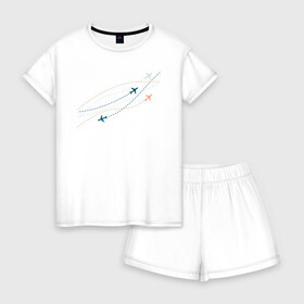 Женская пижама с шортиками хлопок с принтом Flight track в Рязани, 100% хлопок | футболка прямого кроя, шорты свободные с широкой мягкой резинкой | авиация | пилот | самолет | стюардесса