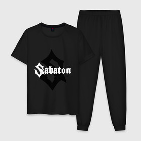 Мужская пижама хлопок с принтом SABATON. в Рязани, 100% хлопок | брюки и футболка прямого кроя, без карманов, на брюках мягкая резинка на поясе и по низу штанин
 | sabaton | даниель муллбак | йоаким броден | крис рёланд | оскар монтелиус | пэр сундстрём | рикард сунден | сабатон | тоббе энглунд | томми юханссон | ханнес ван дал