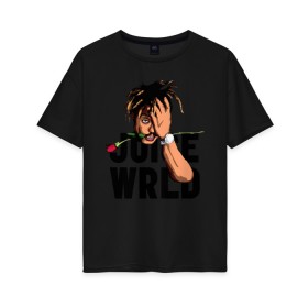 Женская футболка хлопок Oversize с принтом Juice WRLD. в Рязани, 100% хлопок | свободный крой, круглый ворот, спущенный рукав, длина до линии бедер
 | eminem | godzilla | juice wrld | rap | американский рэпер | годзила | зарубежный реп | маршалл брюс мэтерс | музыка | реп | рэпер | эминем