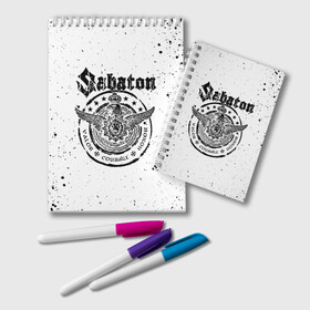 Блокнот с принтом SABATON в Рязани, 100% бумага | 48 листов, плотность листов — 60 г/м2, плотность картонной обложки — 250 г/м2. Листы скреплены удобной пружинной спиралью. Цвет линий — светло-серый
 | sabaton | даниель муллбак | йоаким броден | крис рёланд | оскар монтелиус | пэр сундстрём | рикард сунден | сабатон | тоббе энглунд | томми юханссон | ханнес ван дал