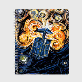 Тетрадь с принтом Van Gogh Tardis в Рязани, 100% бумага | 48 листов, плотность листов — 60 г/м2, плотность картонной обложки — 250 г/м2. Листы скреплены сбоку удобной пружинной спиралью. Уголки страниц и обложки скругленные. Цвет линий — светло-серый
 | david tennant | doctor who | jodie whittaker | matt smith | space | tardis | time | время | девид теннант | джоди уиттакер | доктор | доктор кто | космос | мэтт смит | тардис