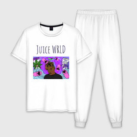 Мужская пижама хлопок с принтом Juice WRLD в Рязани, 100% хлопок | брюки и футболка прямого кроя, без карманов, на брюках мягкая резинка на поясе и по низу штанин
 | Тематика изображения на принте: 