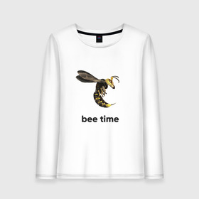 Женский лонгслив хлопок с принтом Bee time в Рязани, 100% хлопок |  | bee | bee time | sting | tranimals | wings | жало | оса | пчела | шершень