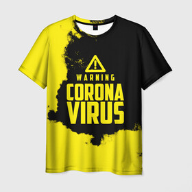 Мужская футболка 3D с принтом Warning Coronavirus в Рязани, 100% полиэфир | прямой крой, круглый вырез горловины, длина до линии бедер | 2019   ncov | coronavirus | covid | covid 19 | ncov | virus | арт | биологическая опасность | болезнь | вирус | знак | карантин | корона | коронавирус | короновирус | мем | мой руки | оставайся дома | пандемия | помой руки