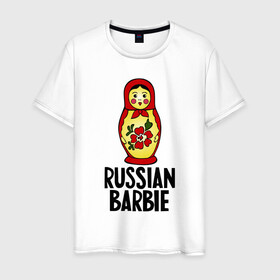 Мужская футболка хлопок с принтом Russian barbie в Рязани, 100% хлопок | прямой крой, круглый вырез горловины, длина до линии бедер, слегка спущенное плечо. | Тематика изображения на принте: barbie | russian | russian barbie | барби | матрёшка | русская барби