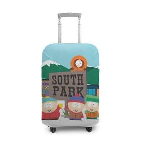 Чехол для чемодана 3D с принтом ЮЖНЫЙ ПАРК | SOUTH PARK (Z) в Рязани, 86% полиэфир, 14% спандекс | двустороннее нанесение принта, прорези для ручек и колес | kenny | south park | кенни | мультфильмы | южный парк
