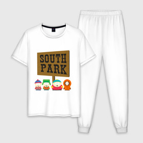 Мужская пижама хлопок с принтом South Park. в Рязани, 100% хлопок | брюки и футболка прямого кроя, без карманов, на брюках мягкая резинка на поясе и по низу штанин
 | south park | американская культура | американский мультсериал | колорадо | пародия | саус парк | саут парк | черный юмор | четыре мальчика | шоу | южный парк