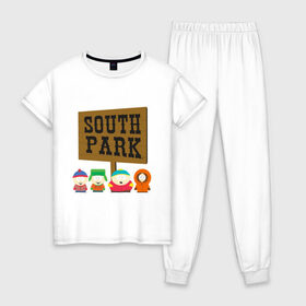 Женская пижама хлопок с принтом South Park в Рязани, 100% хлопок | брюки и футболка прямого кроя, без карманов, на брюках мягкая резинка на поясе и по низу штанин | south park | американская культура | американский мультсериал | колорадо | пародия | саус парк | саут парк | черный юмор | четыре мальчика | шоу | южный парк
