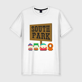 Мужская футболка хлопок Slim с принтом South Park в Рязани, 92% хлопок, 8% лайкра | приталенный силуэт, круглый вырез ворота, длина до линии бедра, короткий рукав | south park | американская культура | американский мультсериал | колорадо | пародия | саус парк | саут парк | черный юмор | четыре мальчика | шоу | южный парк