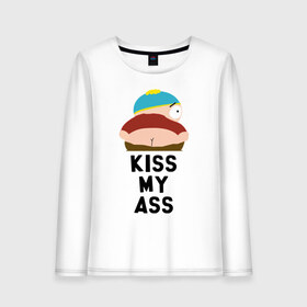 Женский лонгслив хлопок с принтом KISS MY ASS в Рязани, 100% хлопок |  | cartman | kenny | park | south | southpark | картман | кенни | мульт | мультик | парк | персонаж | персонажи | сериал | южный