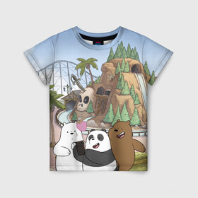 Детская футболка 3D с принтом Вся правда о медведях. Селфи в Рязани, 100% гипоаллергенный полиэфир | прямой крой, круглый вырез горловины, длина до линии бедер, чуть спущенное плечо, ткань немного тянется | grizzly | ice bear | panda | the three bare bears | vdzajul | we bare bears | белый | вся правда о медведях | гризли | панда | правда