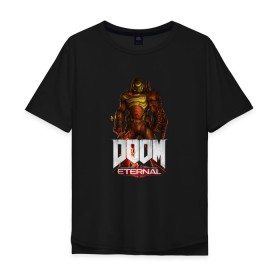 Мужская футболка хлопок Oversize с принтом DOOM ETERNAL в Рязани, 100% хлопок | свободный крой, круглый ворот, “спинка” длиннее передней части | demons | devil | doom | doom eternal | doom guy | doom slayer | hell | slayer | ад | демоны | дум | палач рока