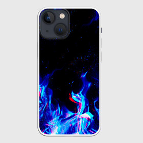 Чехол для iPhone 13 mini с принтом СИНИЙ ОГОНЬ ГЛИТЧ | BLUE FIRE GLITCH в Рязани,  |  | abstraction | fire | flame | geometry | hexagon | neon | paints | stripes | texture | triangle | абстракция | брызги | геометрия | краски | неон | неоновый | огонь | соты | текстура