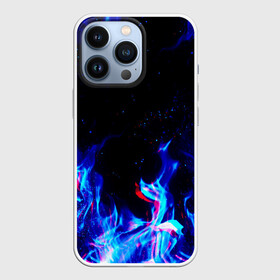 Чехол для iPhone 13 Pro с принтом СИНИЙ ОГОНЬ ГЛИТЧ | BLUE FIRE GLITCH в Рязани,  |  | abstraction | fire | flame | geometry | hexagon | neon | paints | stripes | texture | triangle | абстракция | брызги | геометрия | краски | неон | неоновый | огонь | соты | текстура